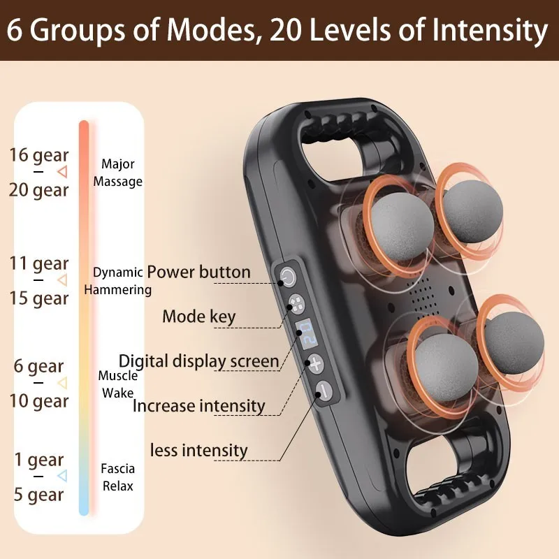 Four-Head Fascia Gun,6 Modes 20 Levels of Intensity for Whole Body Vibration,Deep High Frequency Muscle Relaxation - Image 2