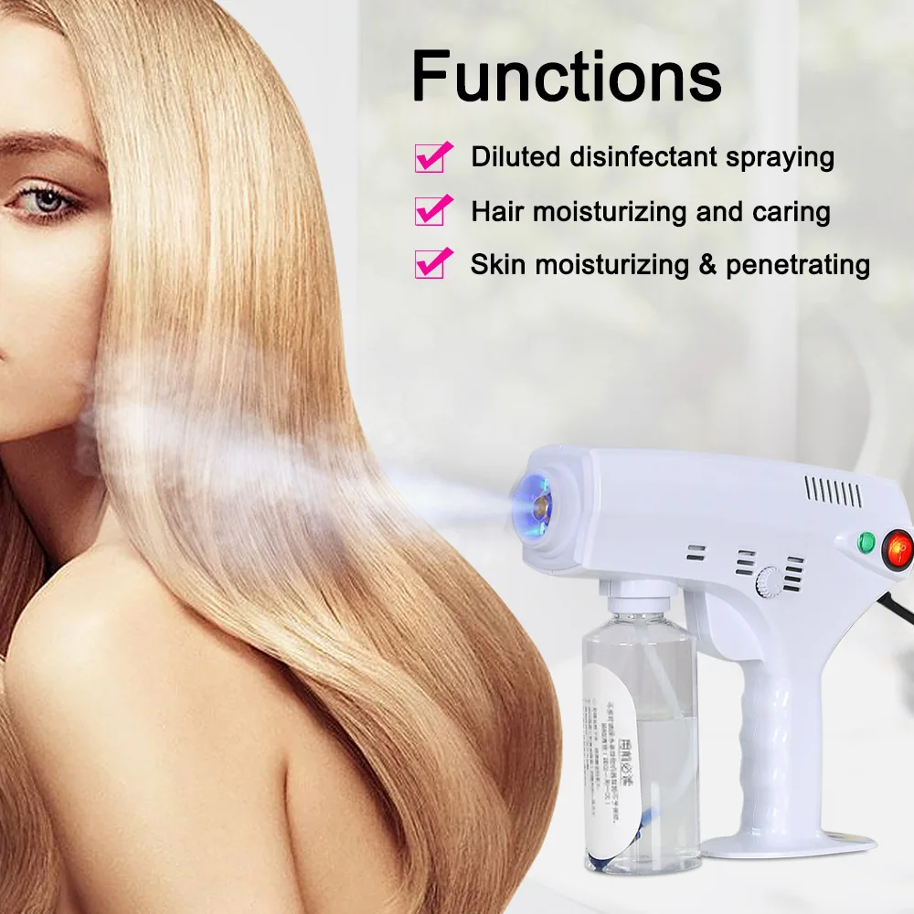 Hair Spray Nano Hair Steamer Nano Steam Gun Hair Coloring Hair Care Facial Skin Spa Humidifier 280ML Tank Blue Nano Mixed Vapor - Image 2
