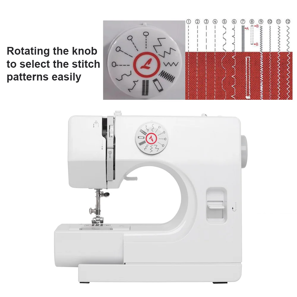Household Sewing Machine Portable Electric Sewing Machines with 12 Built-in Stitch Patterns Light Adjustable Speed Control - Image 3