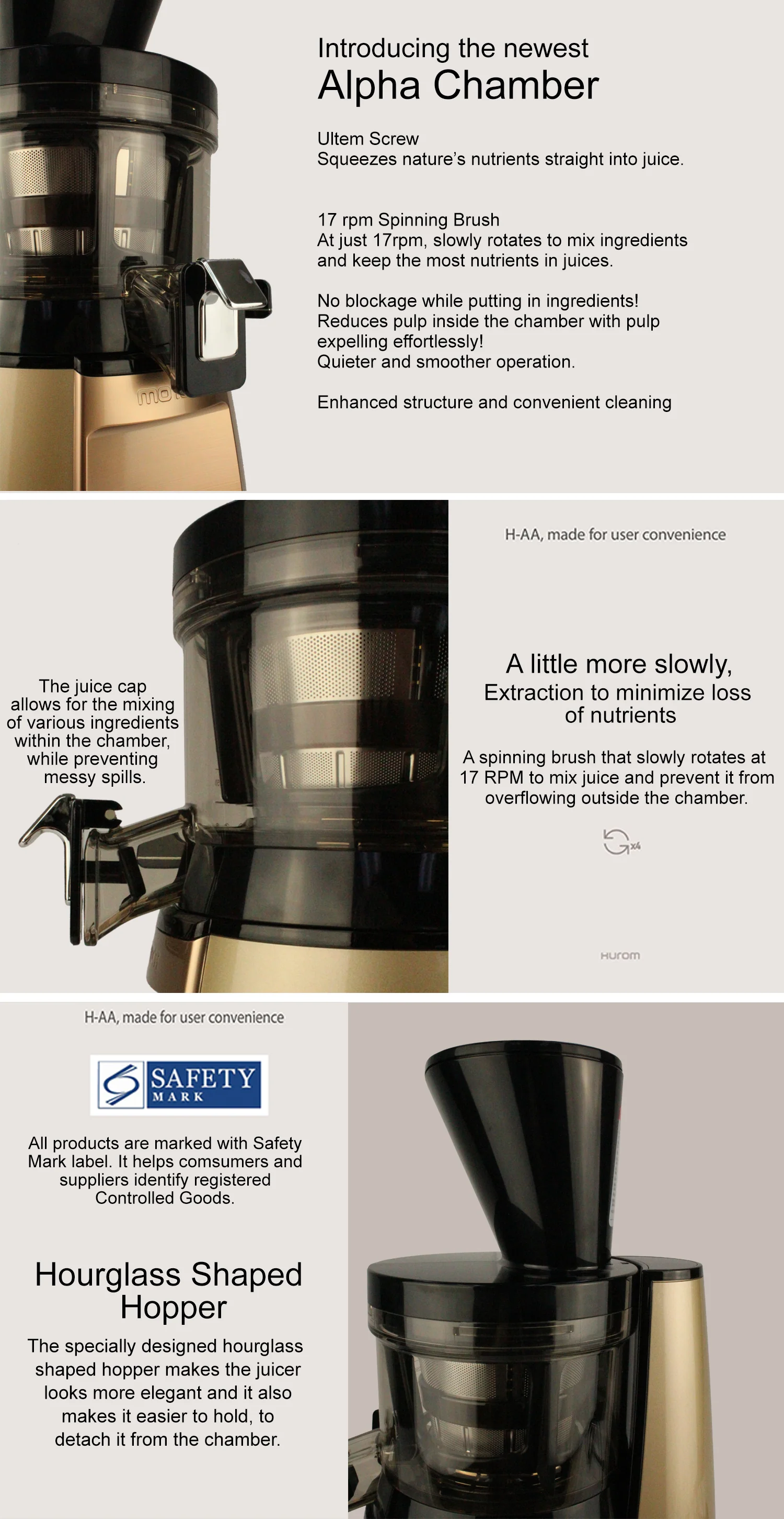 Hurom Slow Juicer HU19SGM Multifunctional Fruit and Vegetable Slow Juicer (Gold and Red) - Image 10