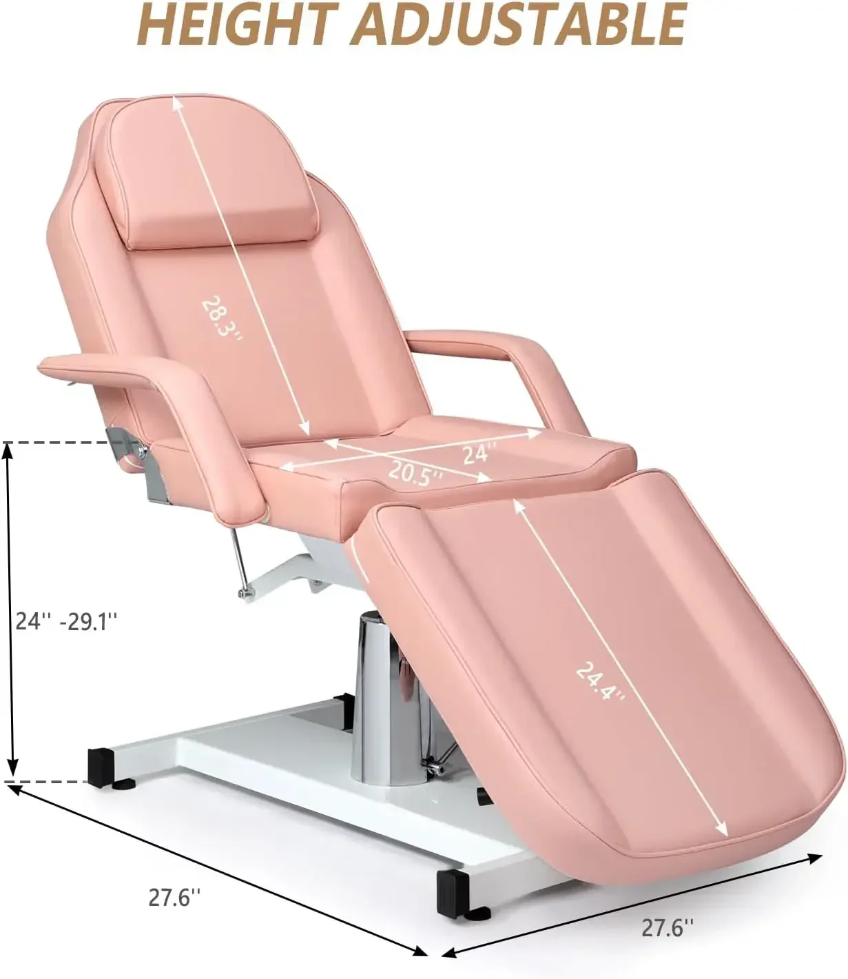 Hydraulic Facial Bed Massage Table, Multi-Purpose 3-Section Tattoo Chair Esthetician Bed, Adjustable Beauty Salon Spa E - Image 3