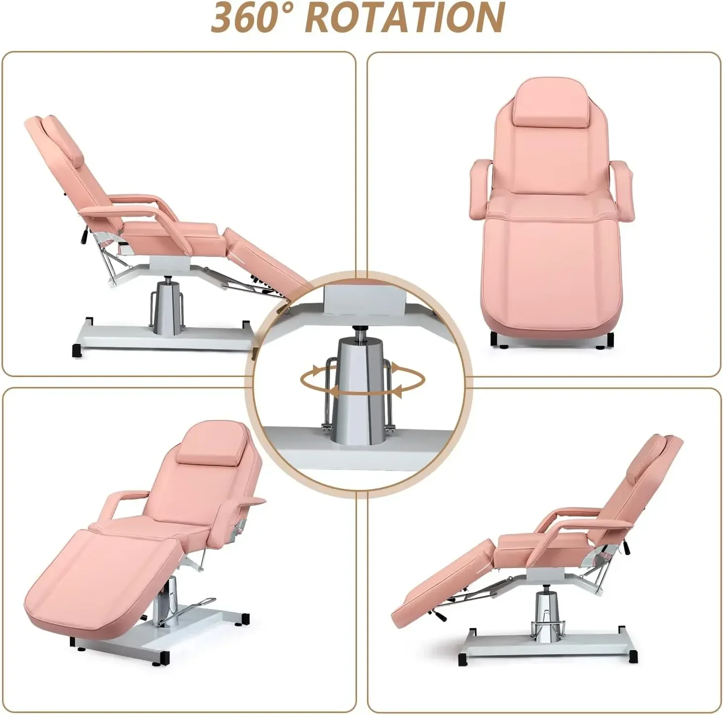 Hydraulic Facial Bed Massage Table, Multi-Purpose 3-Section Tattoo Chair Esthetician Bed, Adjustable Beauty Salon Spa E - Image 4