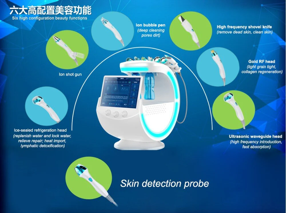 Ice Blue Hydro Machine 7 In 1 Skin Analysis Skin Care Device for Facial Cleansing Deep Pore Vacuum Hydra Skin Lift Anti-aging - Image 5