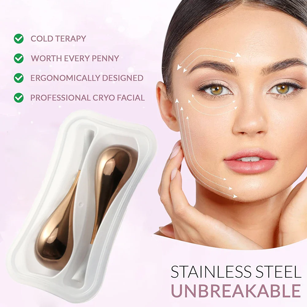 Ice Globes for Face 2PCS Luxury Rose Gold Cryo Sticks Face Roller Cold & Heat Relief Beauty Facial Massage Tools Birthday Gift - Image 6