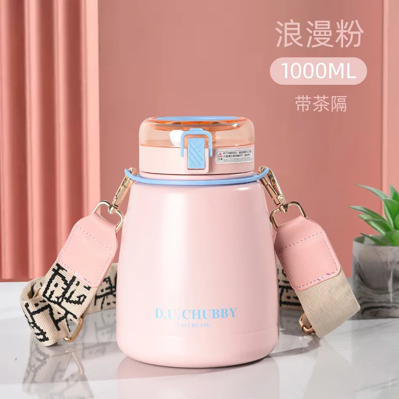 1000ml Insulation Cup Ladies Large Capacity Water Cup Children's Straw Net Red Pot Belly Cup Stainless Steel Water Bottle with Straw - Image 10