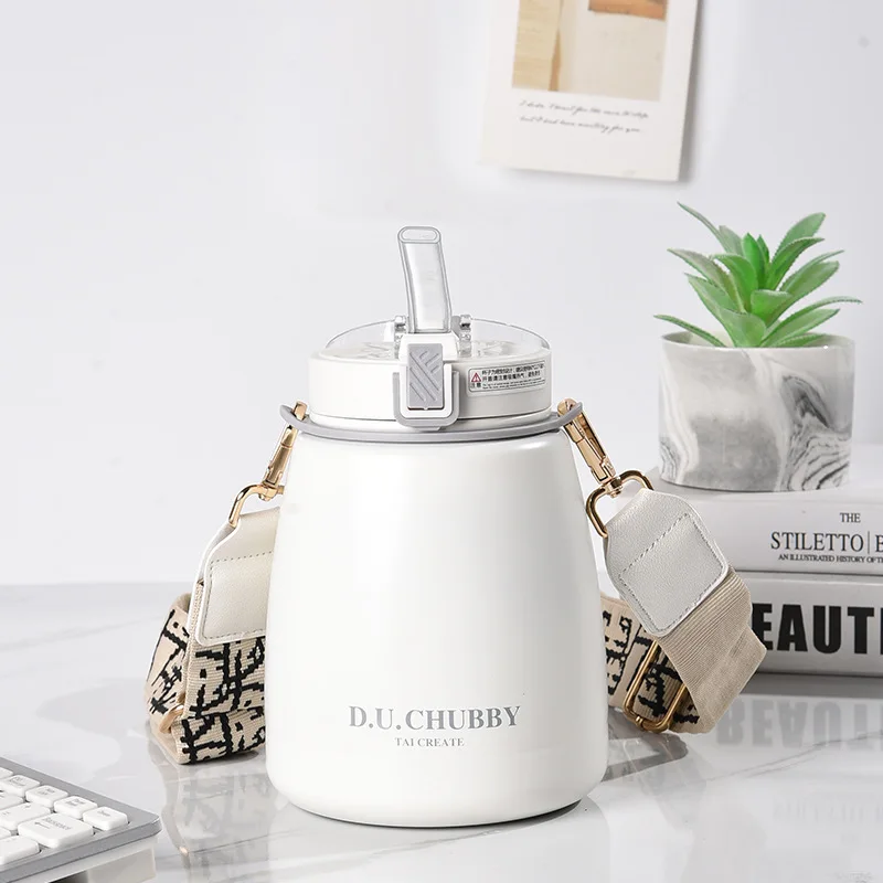 1000ml Insulation Cup Ladies Large Capacity Water Cup Children's Straw Net Red Pot Belly Cup Stainless Steel Water Bottle with Straw - Image 2