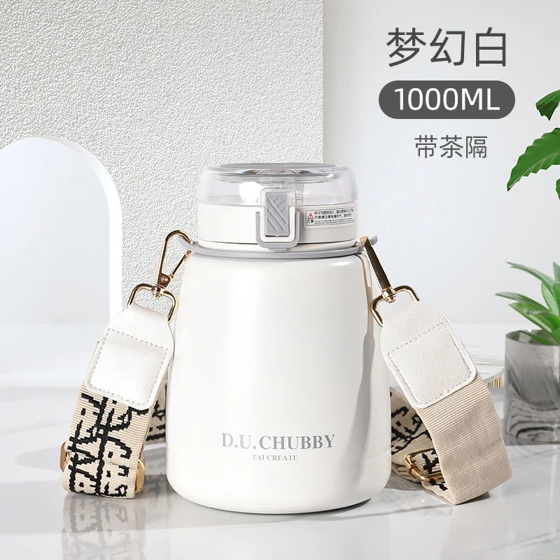 1000ml Insulation Cup Ladies Large Capacity Water Cup Children's Straw Net Red Pot Belly Cup Stainless Steel Water Bottle with Straw - Image 7