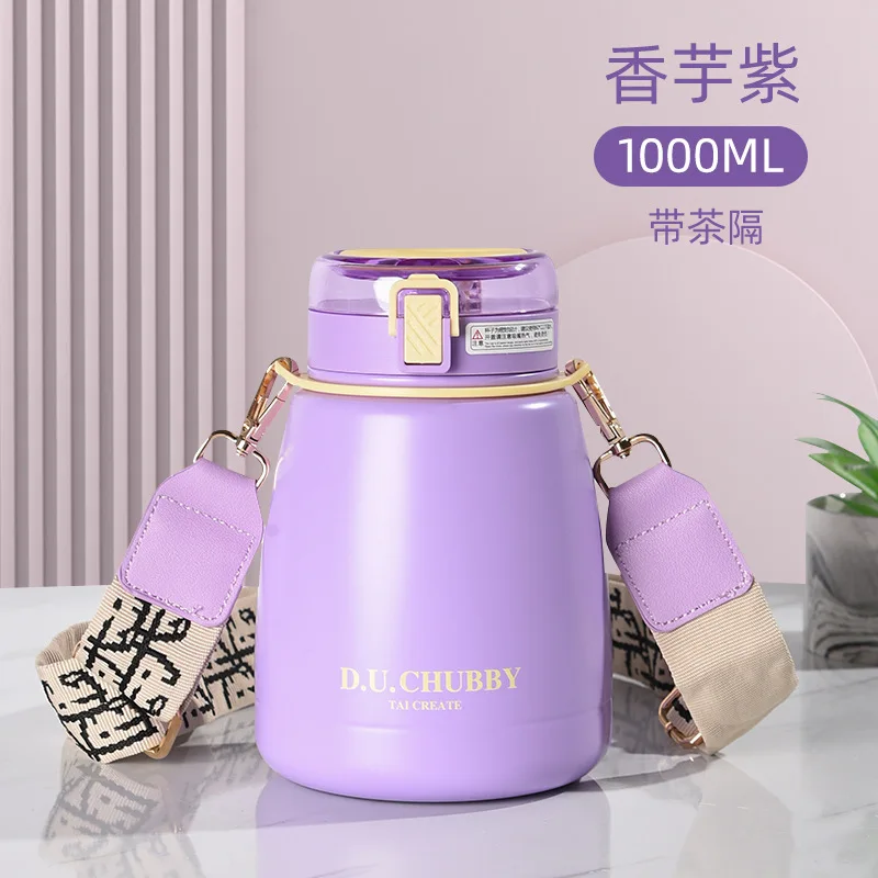 1000ml Insulation Cup Ladies Large Capacity Water Cup Children's Straw Net Red Pot Belly Cup Stainless Steel Water Bottle with Straw - Image 8