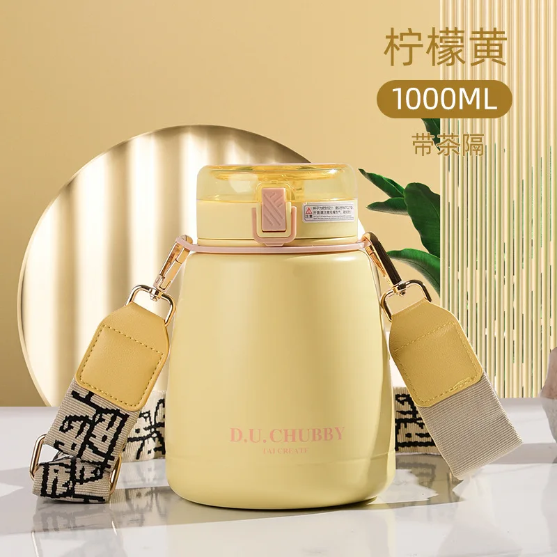 1000ml Insulation Cup Ladies Large Capacity Water Cup Children's Straw Net Red Pot Belly Cup Stainless Steel Water Bottle with Straw - Image 9