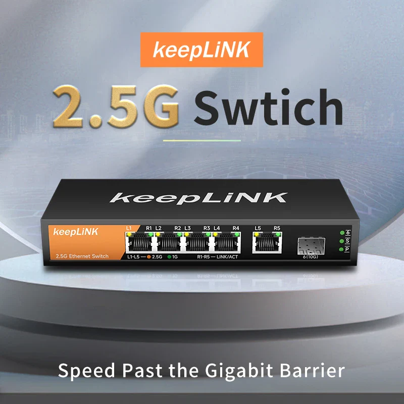 KeepLink 2.5Gb Switch with 5 Port Ethernet 1 Port 10G SFP+ Unmanaged Plug and Play