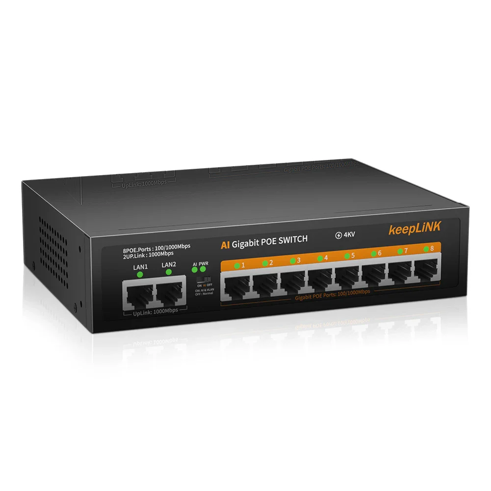 KeepLink POE Switch 1000 Mbps 8 Ports Network Standard POE Ethernet Switch 52V Built-in Power For CCTV IP Camera/Wifi Router - Image 3