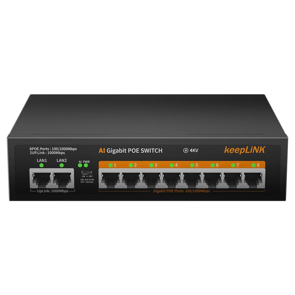 KeepLink POE Switch 1000 Mbps 8 Ports Network Standard POE Ethernet Switch 52V Built-in Power For CCTV IP Camera/Wifi Router - Image 4