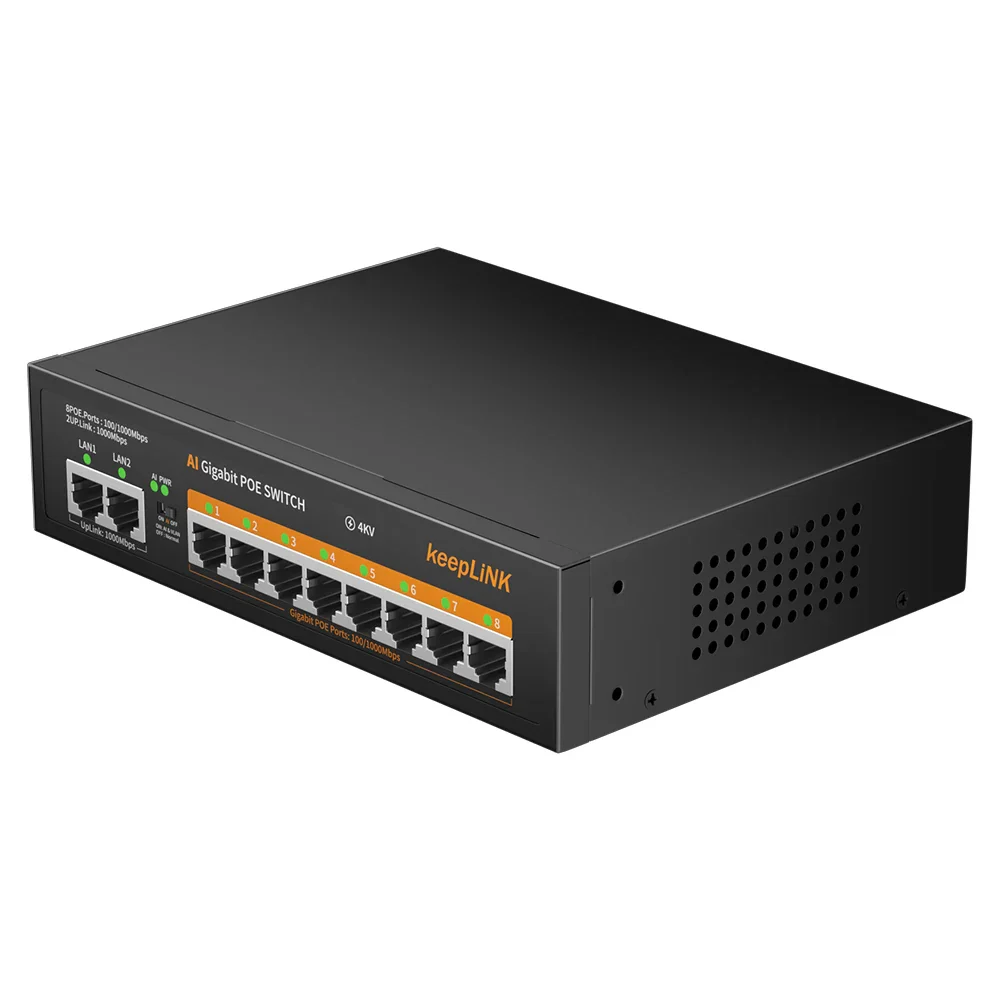 KeepLink POE Switch 1000 Mbps 8 Ports Network Standard POE Ethernet Switch 52V Built-in Power For CCTV IP Camera/Wifi Router - Image 5