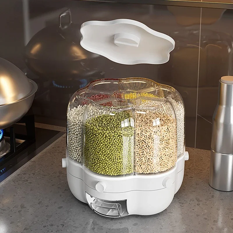 Kitchen Storage Container Large Food Storage Container 360° Rotating Rice Barrels Sealed Cereal Dispenser Rice Tank Grain Box - Image 3