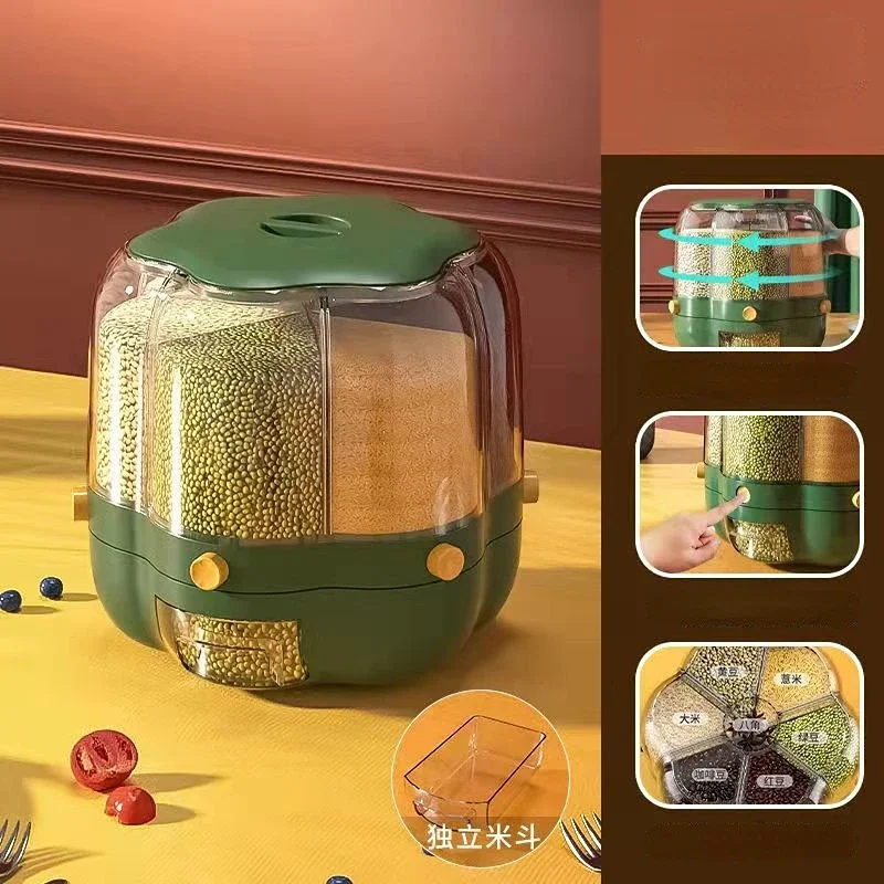 Kitchen Storage Container Large Food Storage Container 360° Rotating Rice Barrels Sealed Cereal Dispenser Rice Tank Grain Box - Image 5