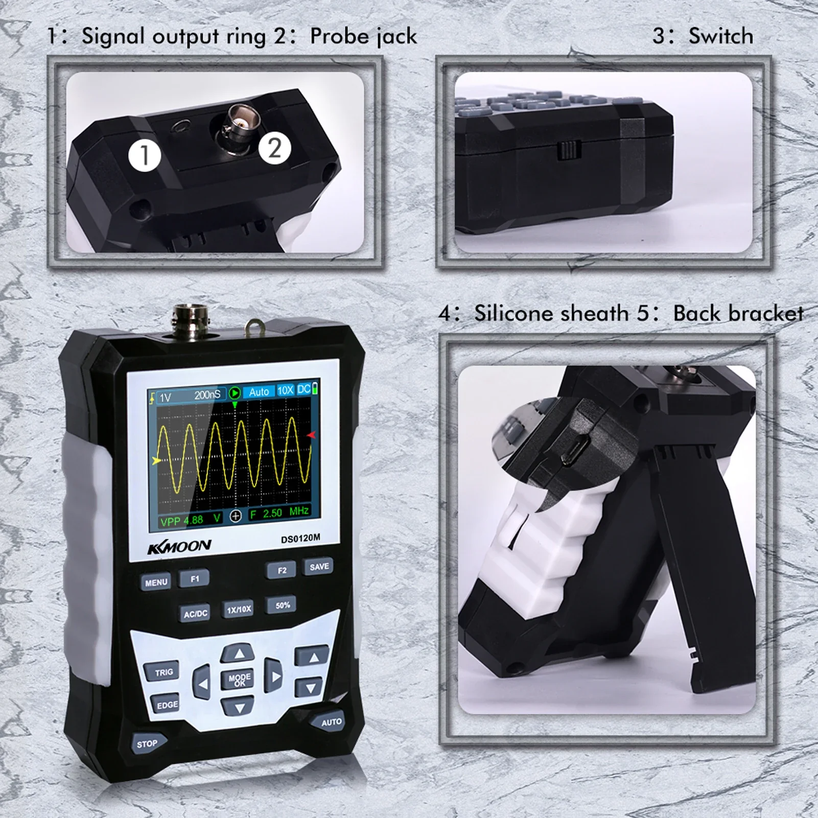 KKMOON DS0120M Professional Digital Oscilloscope 120MHz Bandwidth 500MSa/s Sampling Rate Digital Oscilloscope with Backlight - Image 4