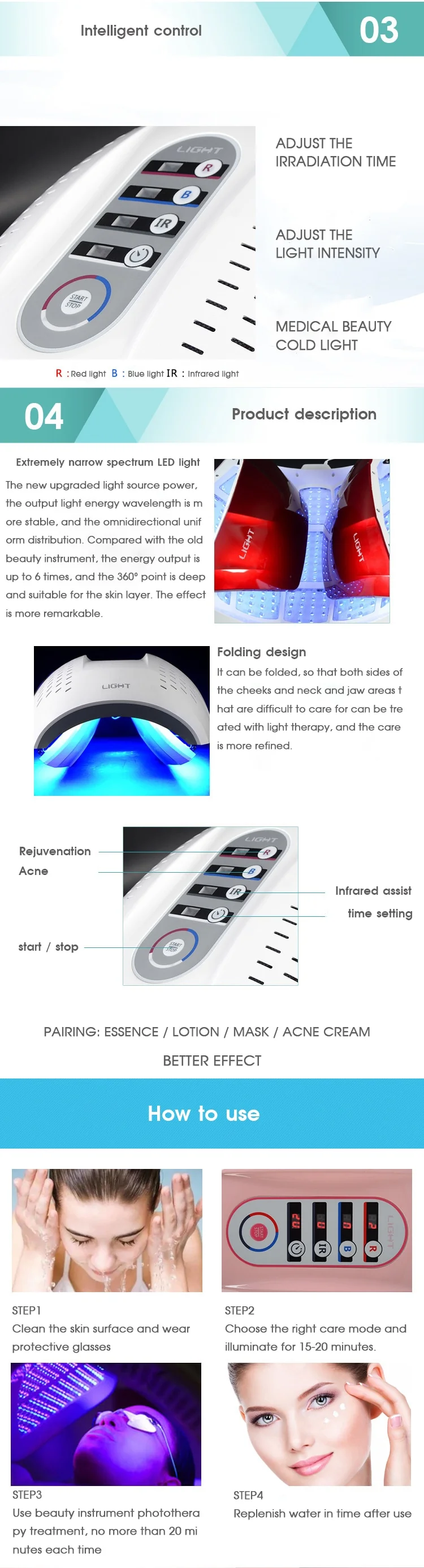 LED Facial Mask Photon Light Energy Therapy Lamp Facial Care Beauty Machine Skin Rejuvenation PDT Anti Aging Acne Wrinkle Remove - Image 12