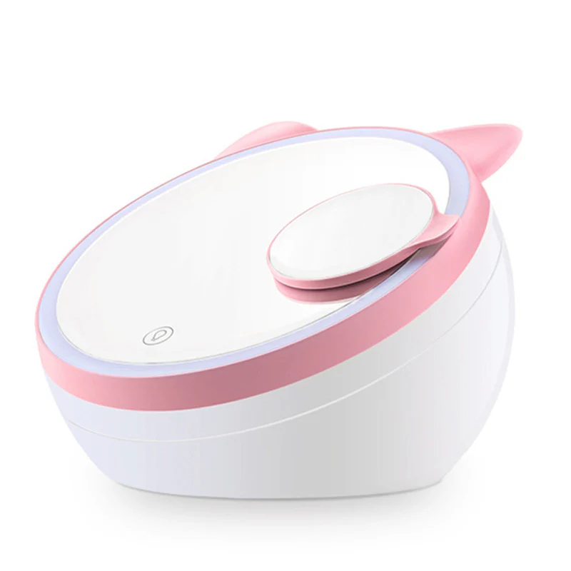 LED Light Makeup Mirror Lovely Pets Shape Creative Storage Cosmetic Mirror Night Light Mirror With 3x Magnifying Mirror