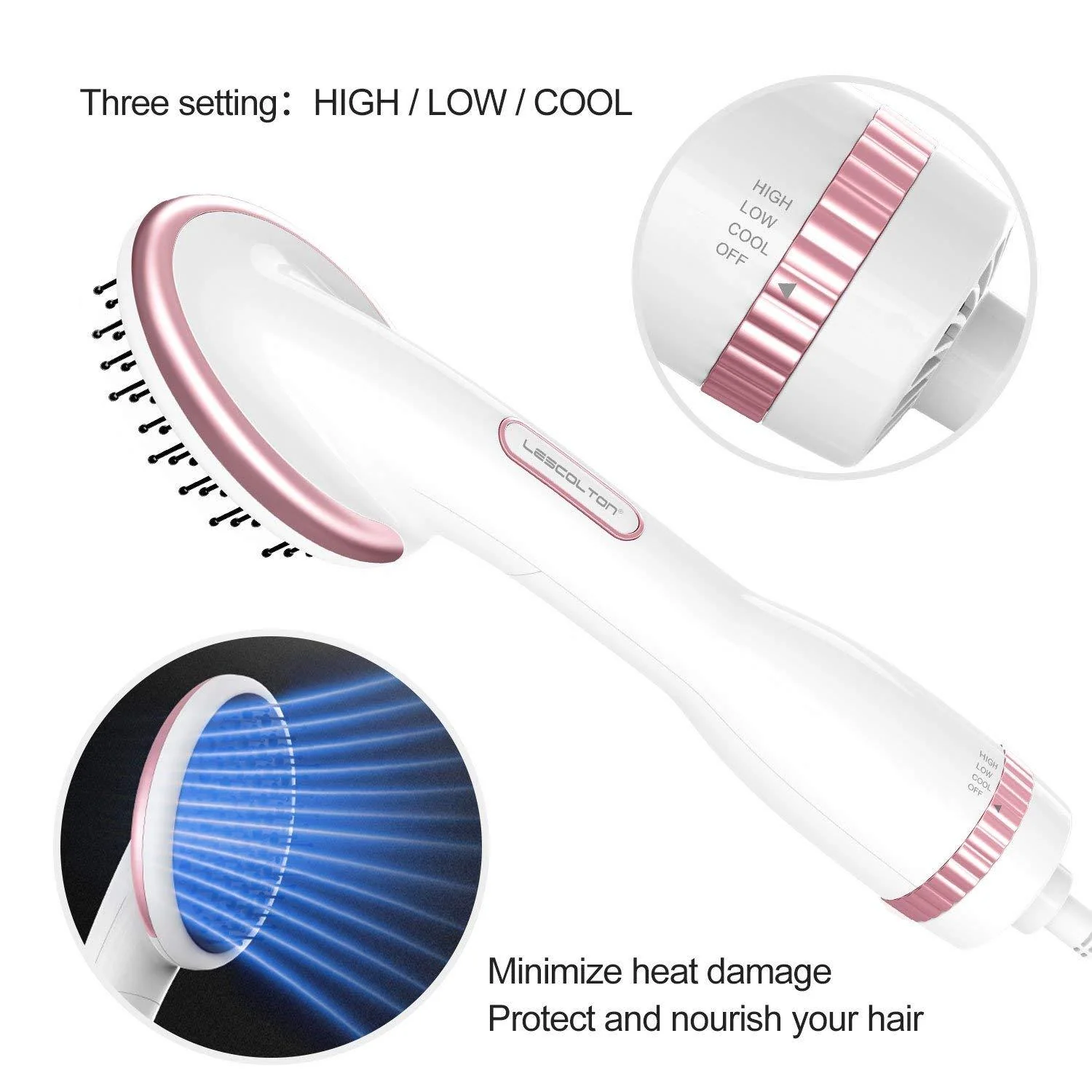 Lescolton One Step Hair Dryer & Styler Hot Air Paddle Brush Hair Dryer Straightener For All Hair Types Eliminate Frizzing 1000W - Image 4