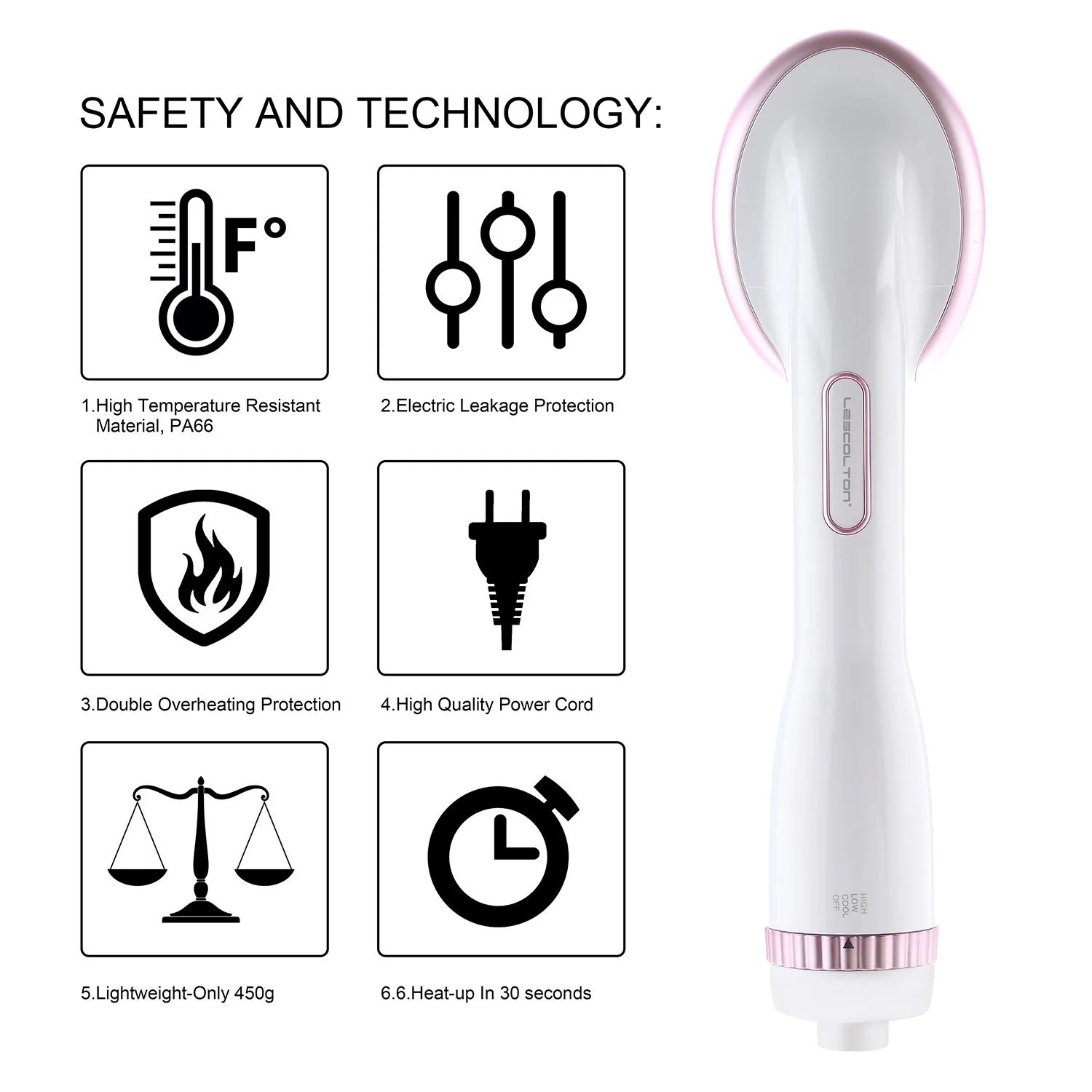 Lescolton One Step Hair Dryer & Styler Hot Air Paddle Brush Hair Dryer Straightener For All Hair Types Eliminate Frizzing 1000W - Image 6