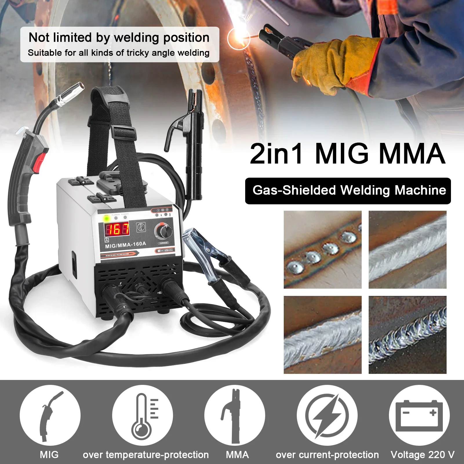 MIG MMA MAG TIG-160C Welding Machine Carbon Dioxide Gases-shelter Manual Welding Multipurpose Direct Current Inverter Welders - Image 2