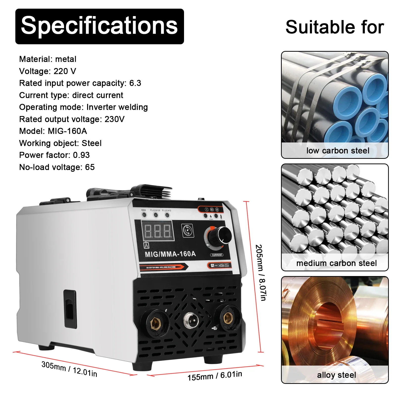 MIG MMA MAG TIG-160C Welding Machine Carbon Dioxide Gases-shelter Manual Welding Multipurpose Direct Current Inverter Welders - Image 3