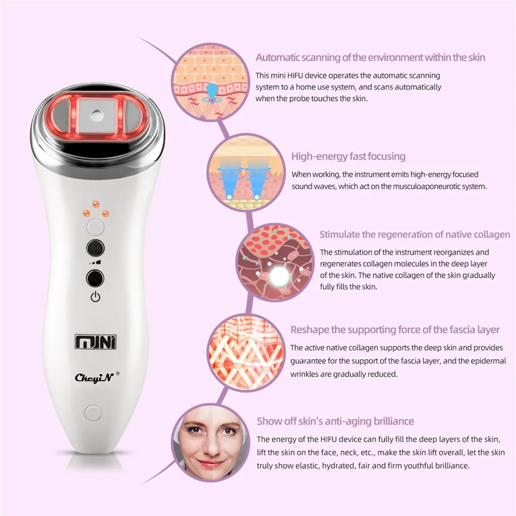 Mini HIFU Ultrasound Vibration Face Skin Tightening Machine Portable RF Face Lifting Device Anti-aging Facial Toning Device - Image 5
