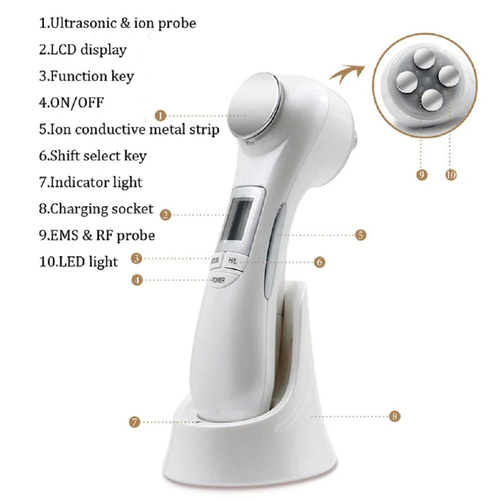 Multifunctional ultrasonic vibration cleaning instrument LED RF Photon Therapy EMS Ion Microcurrent Mesotherapy Beauty Machine - Image 2