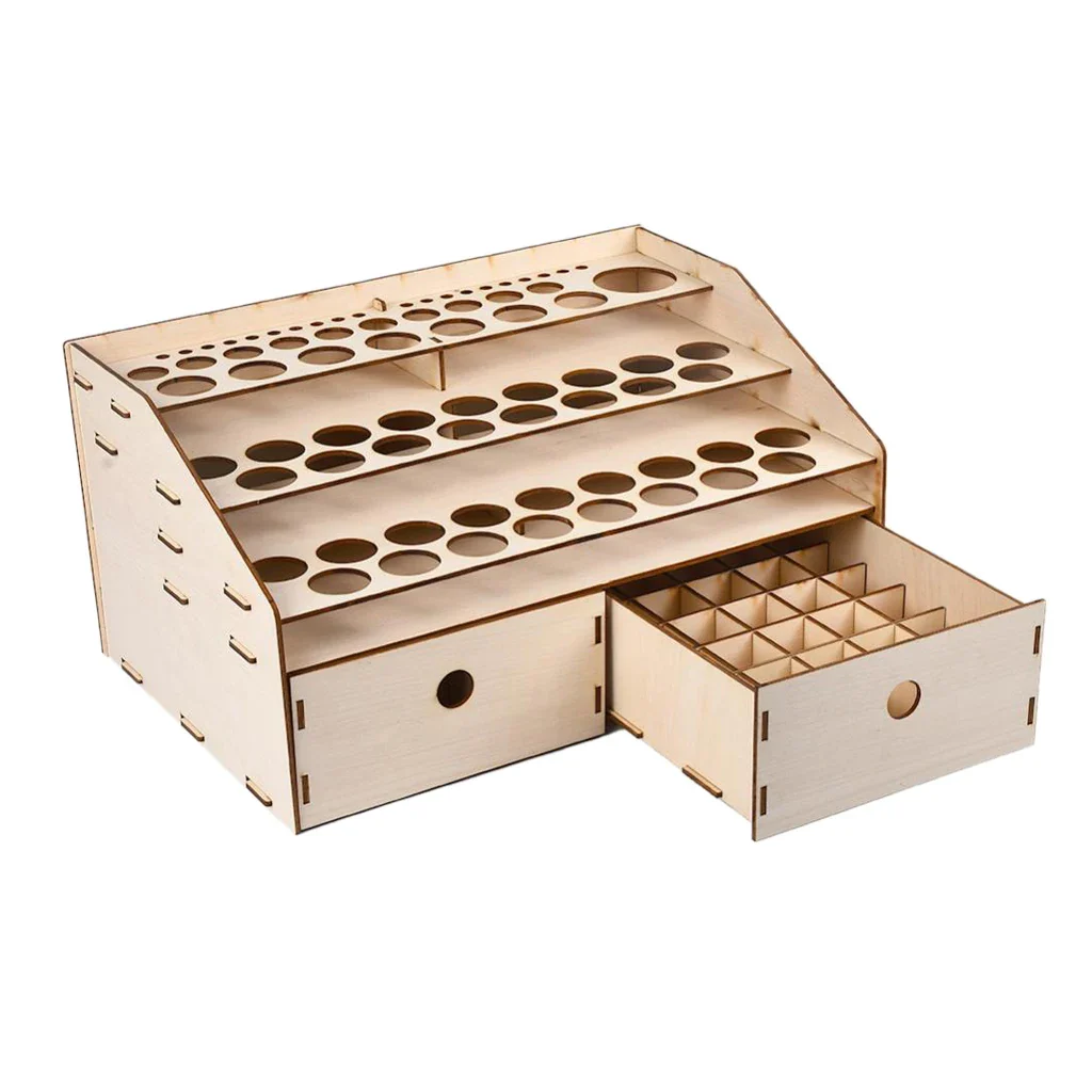 Natural Wooden Paint Bottle Rack Model Organizer Acrylics Paint Storage Stand Holder Box Hobby Art Supplies--36x24x18.5cm