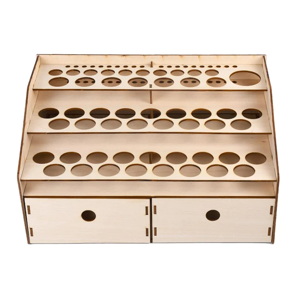 Natural Wooden Paint Bottle Rack Model Organizer Acrylics Paint Storage Stand Holder Box Hobby Art Supplies--36x24x18.5cm - Image 2