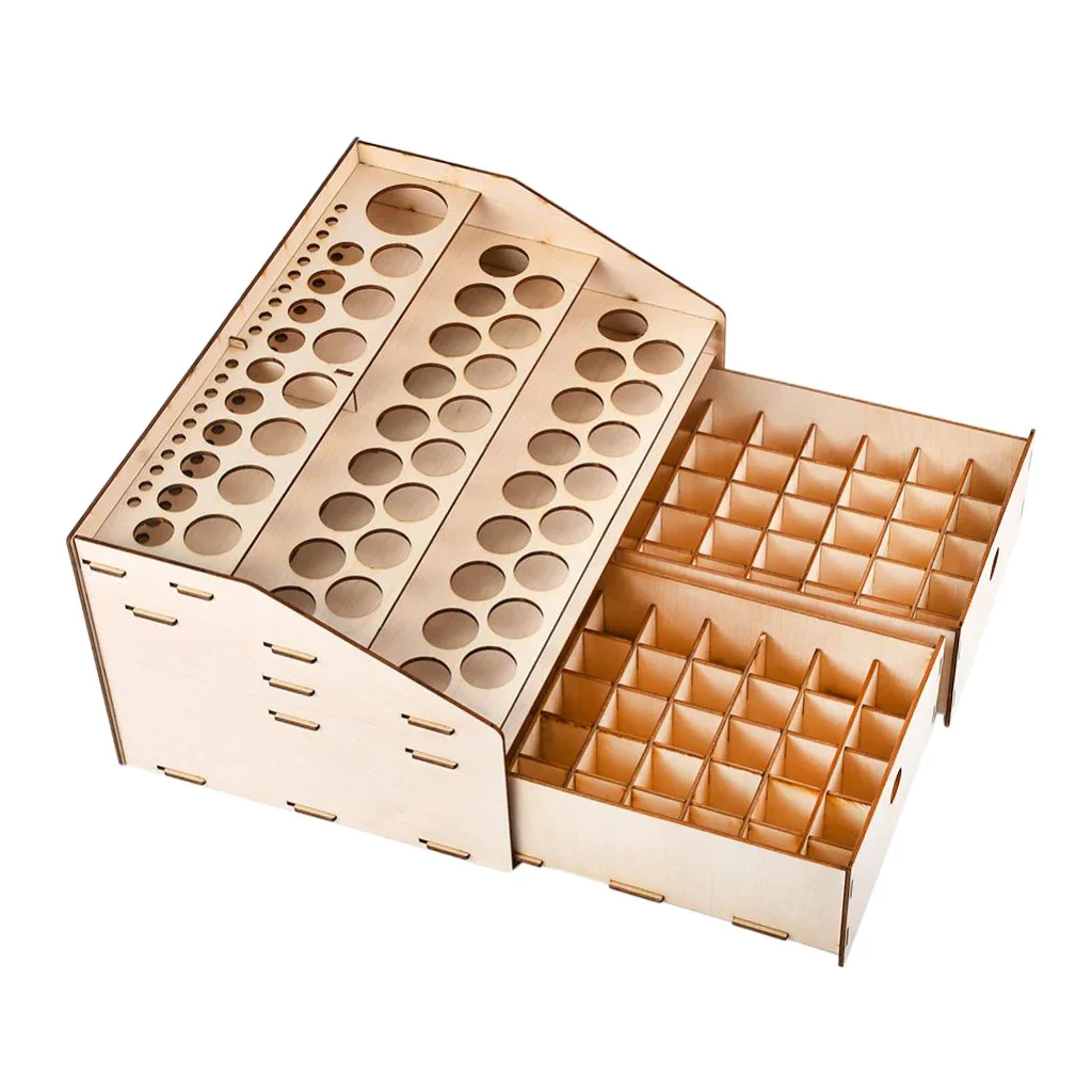 Natural Wooden Paint Bottle Rack Model Organizer Acrylics Paint Storage Stand Holder Box Hobby Art Supplies--36x24x18.5cm - Image 5