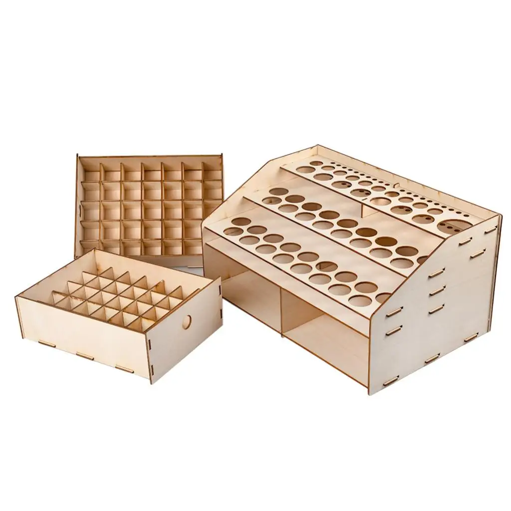 Natural Wooden Paint Bottle Rack Model Organizer Acrylics Paint Storage Stand Holder Box Hobby Art Supplies--36x24x18.5cm - Image 6