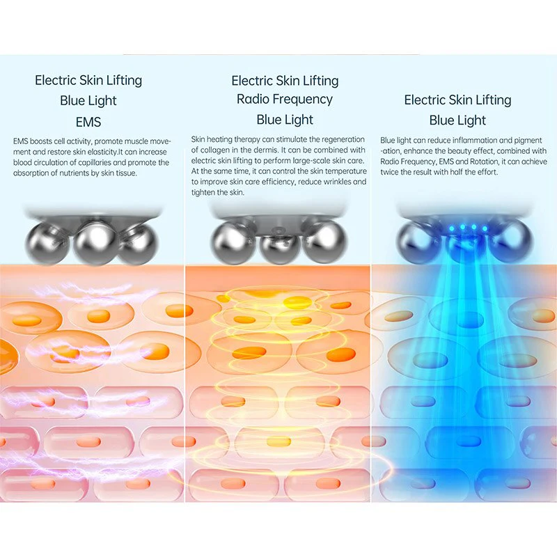 NEW 5 Level EMS RF Facial Lifting Micro-current Anti-aging Beauty Device LED Blue Light Skincare 360 Degree Rotary Massager T6 - Image 6