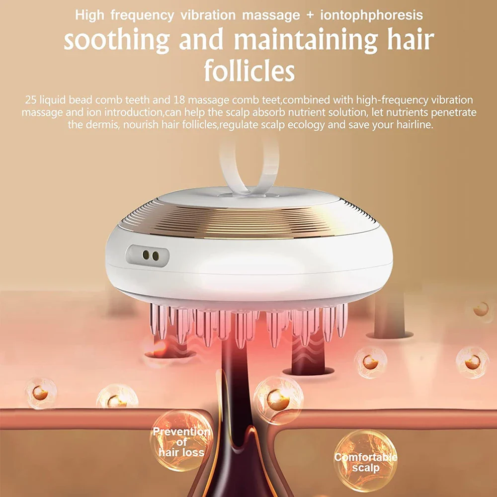 New Design Hair Loss Treatment Electric Scalp Applicator Comb EMS Laser Vibration Massage Hair Regrowth Comb With Liquid Guide - Image 2