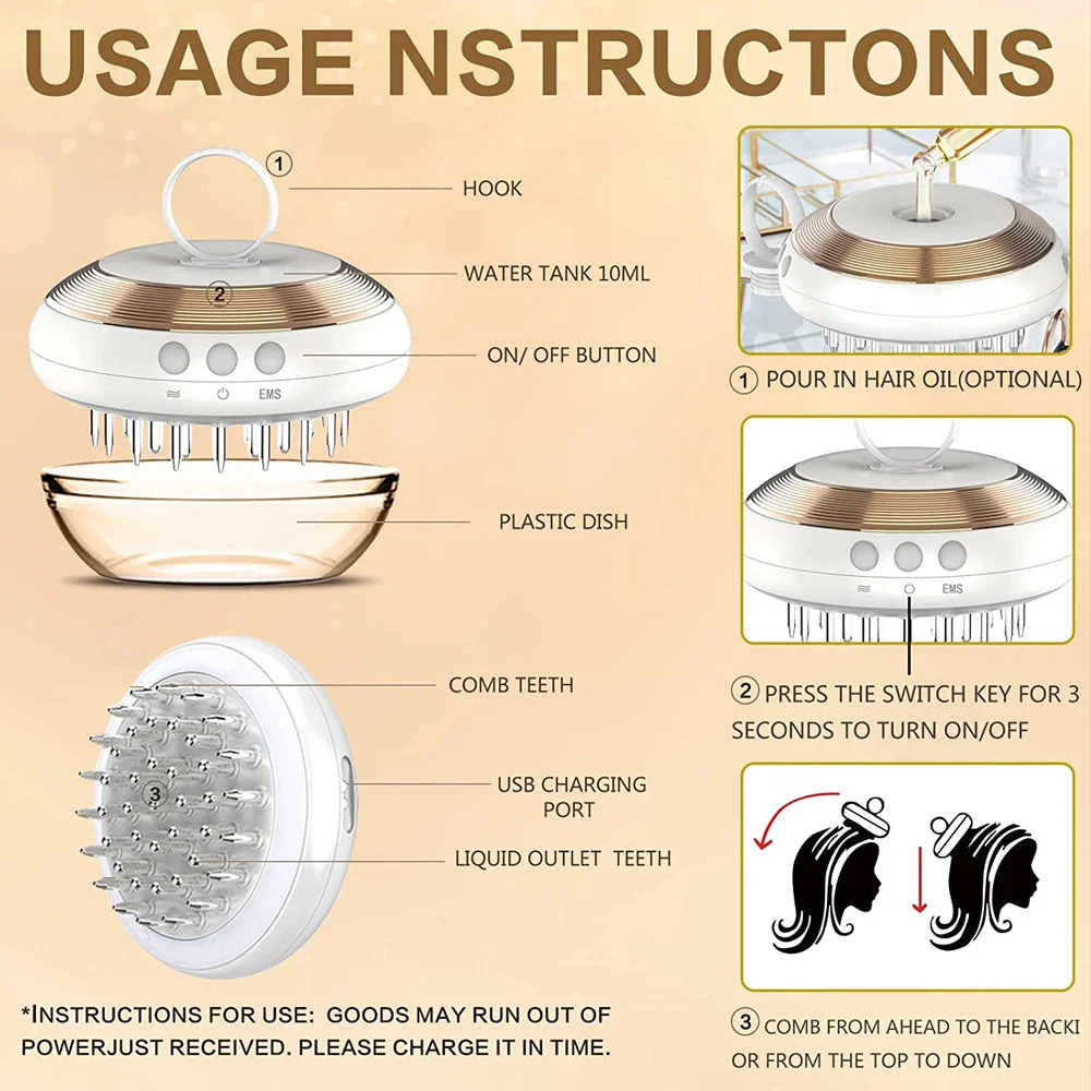 New Design Hair Loss Treatment Electric Scalp Applicator Comb EMS Laser Vibration Massage Hair Regrowth Comb With Liquid Guide - Image 6