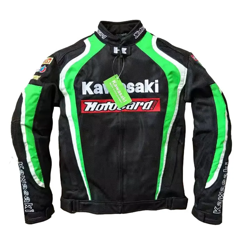 New Kawasaki Motobiker Racing Coat Mesh Breathable Motorcycle Jacket Anti-fall Racing Suit Motocross Jacket with Removable Liner - Image 7