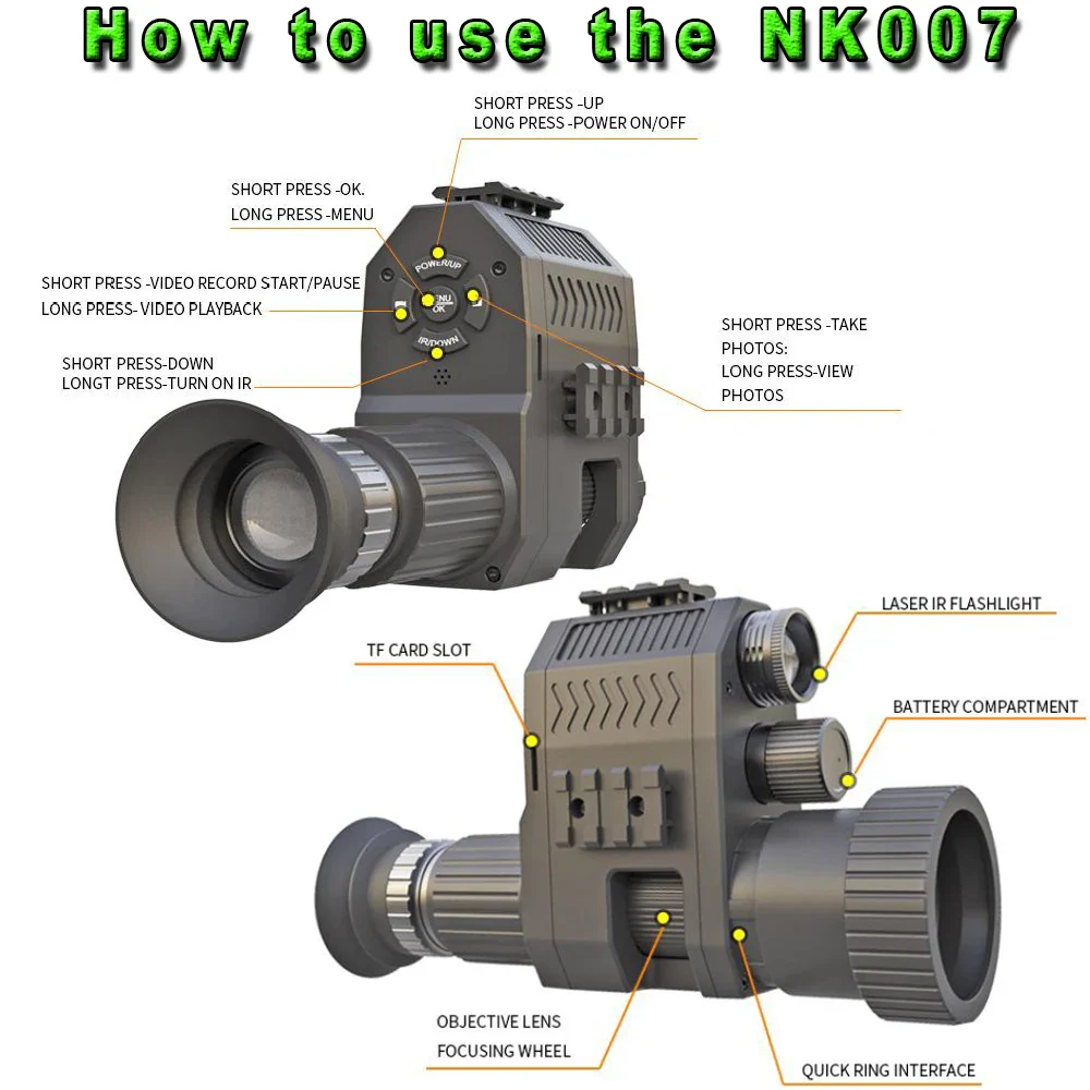 NK007 Night Vision Monocular 1080P 200-400M Infrared Scope Camcorder with Rechargeable Battery Charger Multiple Language - Image 3