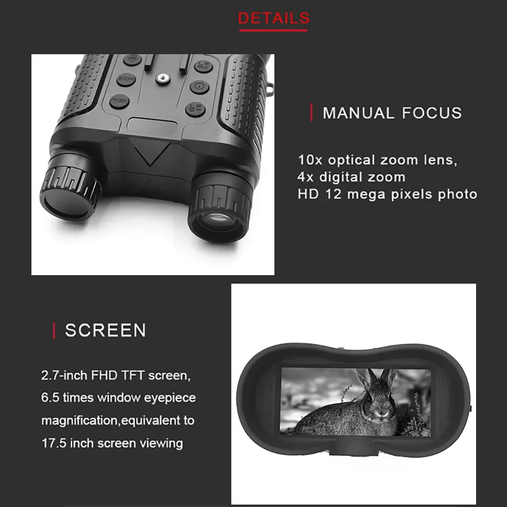 NV8160 Night Vision Binoculars 1080P HD 8x Digital Infrared Head Mount Hunting Telescope 400m Surveillance Camping Equipment - Image 4