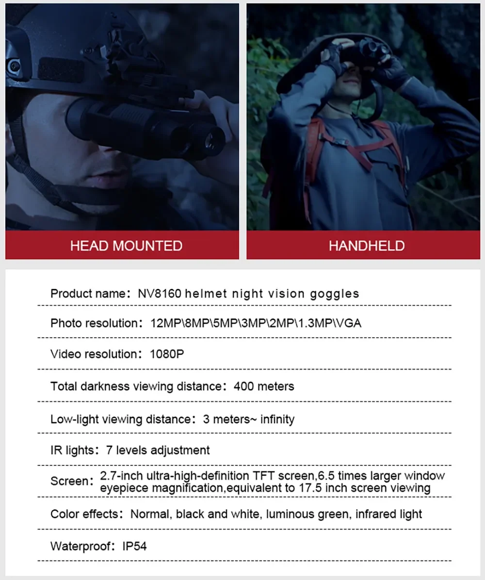 NV8160 Night Vision Binoculars 1080P HD 8x Digital Infrared Head Mount Hunting Telescope 400m Surveillance Camping Equipment - Image 6