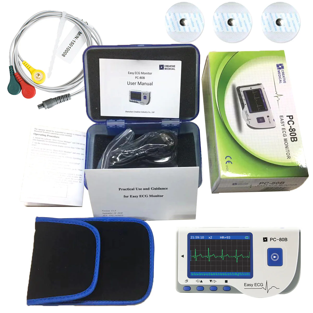 Lepu Easy ECG Monitor Portable EKG Machine Handheld Heart Rate Monitor ECG Sensor PC-80B Portable Household Heart Ecg Monitor Color Screen