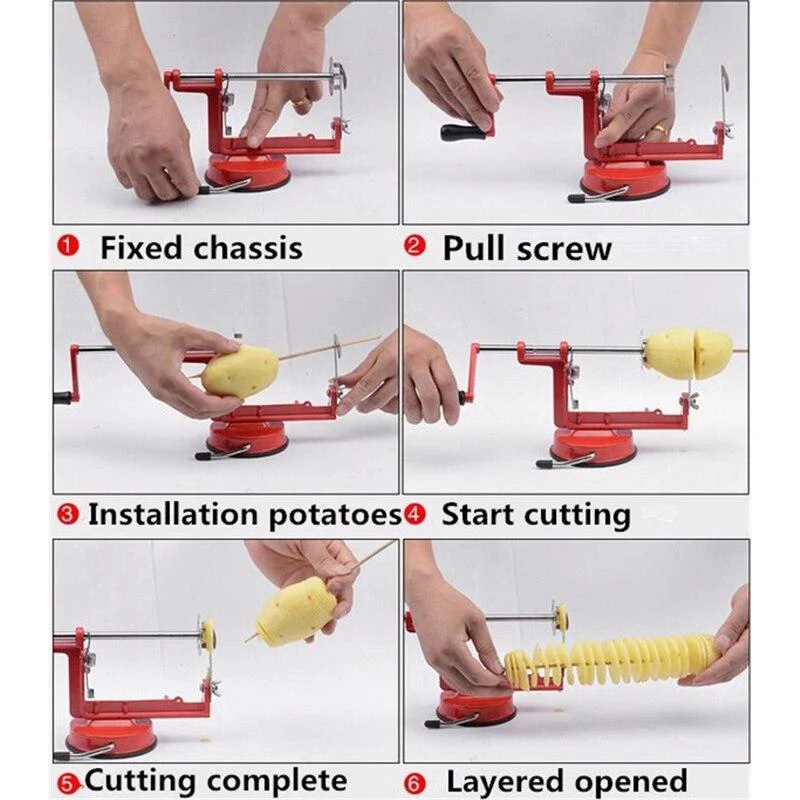 Potato Twist Slicer Stainless Steel Kitchen Accessories Spiral Chip Slicer Manual Cutting Machine Red Metal - Image 4