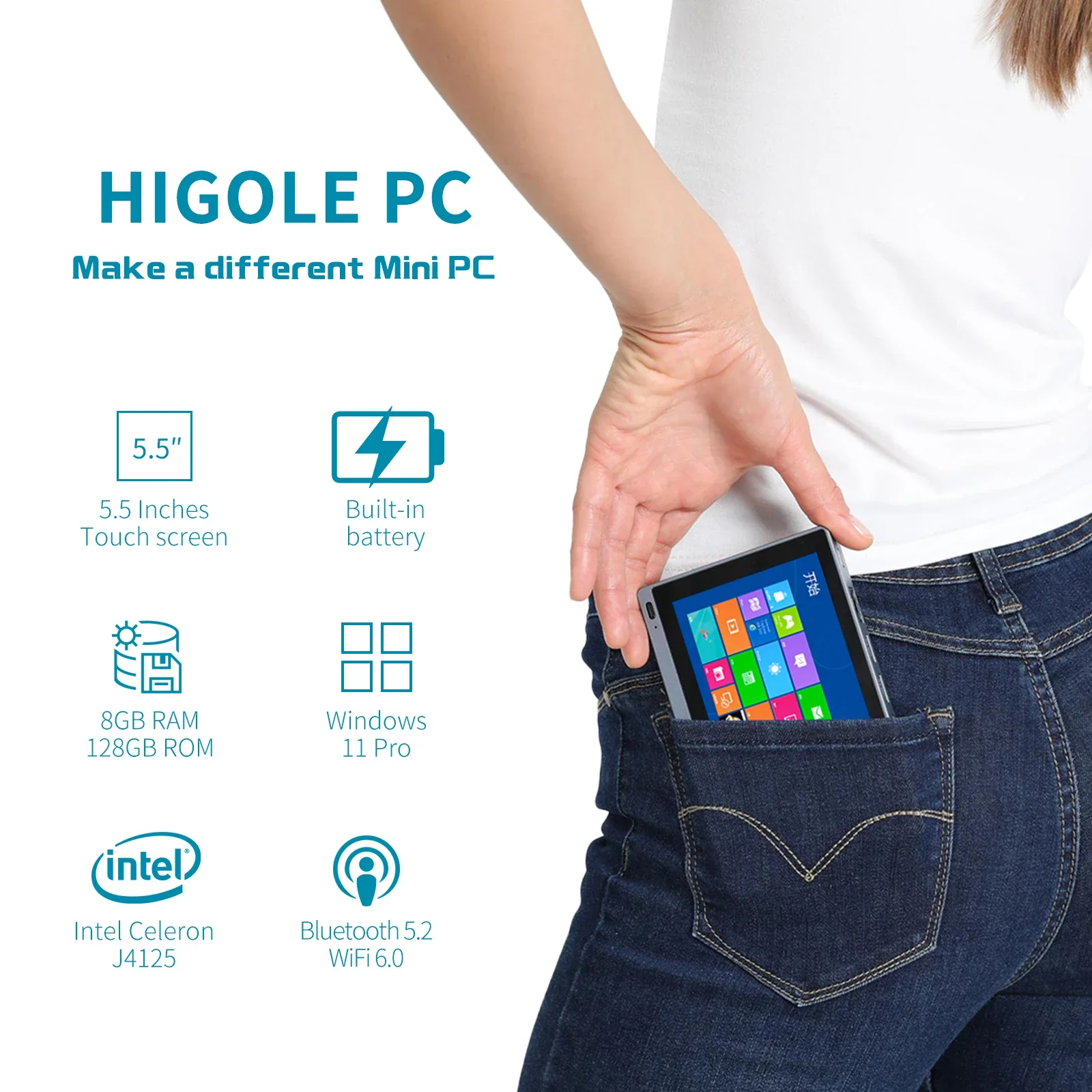 Pro Industrial Windows 11 Tablet Mini PC 5.5inch Touch Screen Mini Computer Intel J4125 8GB + 128GB +WIFI 6 - Image 5