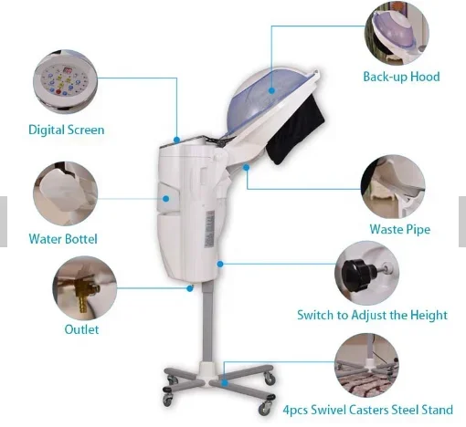 Professional Hair Salon Ozone Infrared LED Micro Mist Hair Spa Steamer Machine - Image 4