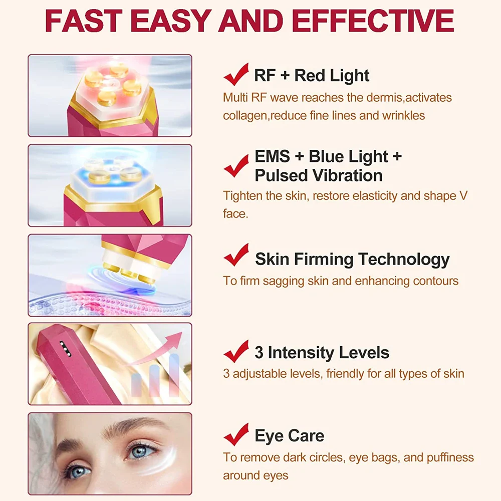 Radio Frequency Skin Tightening Machine Facial Massager for Anti Aging Wrinkle Microcurrent Face Lift RF & EMS Skin Care Machine - Image 4