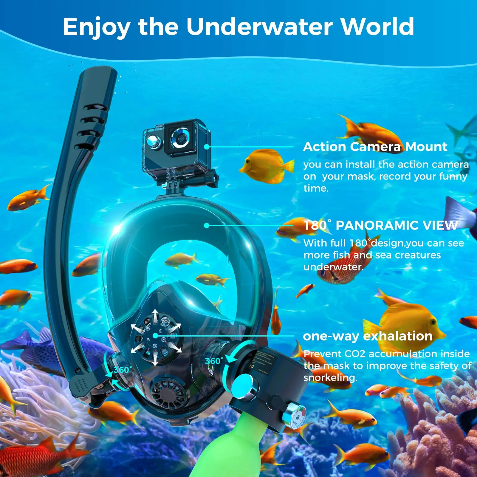 SMACO Scuba Tank with Scuba Mask 0.5L can provide approximately 6 minutes of underwater breathing at a diving depth of 30 feet. - Image 3