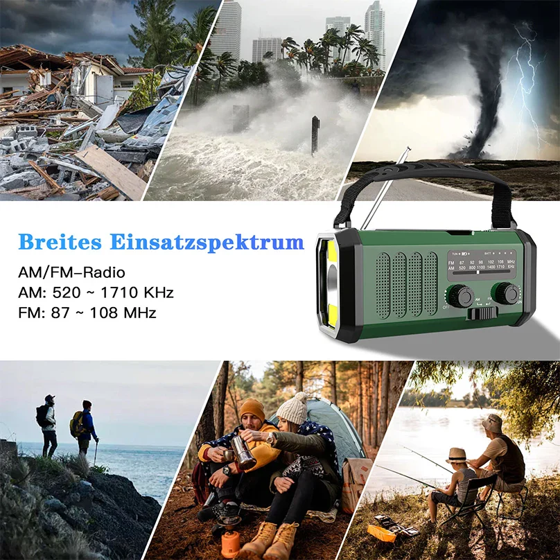 Solar 10000mah Portable Radio Am/Fm Led Flashlight Hand Crank Cell Phone Charger Emergency Radios for Indoor Outdoor Night Light - Image 6