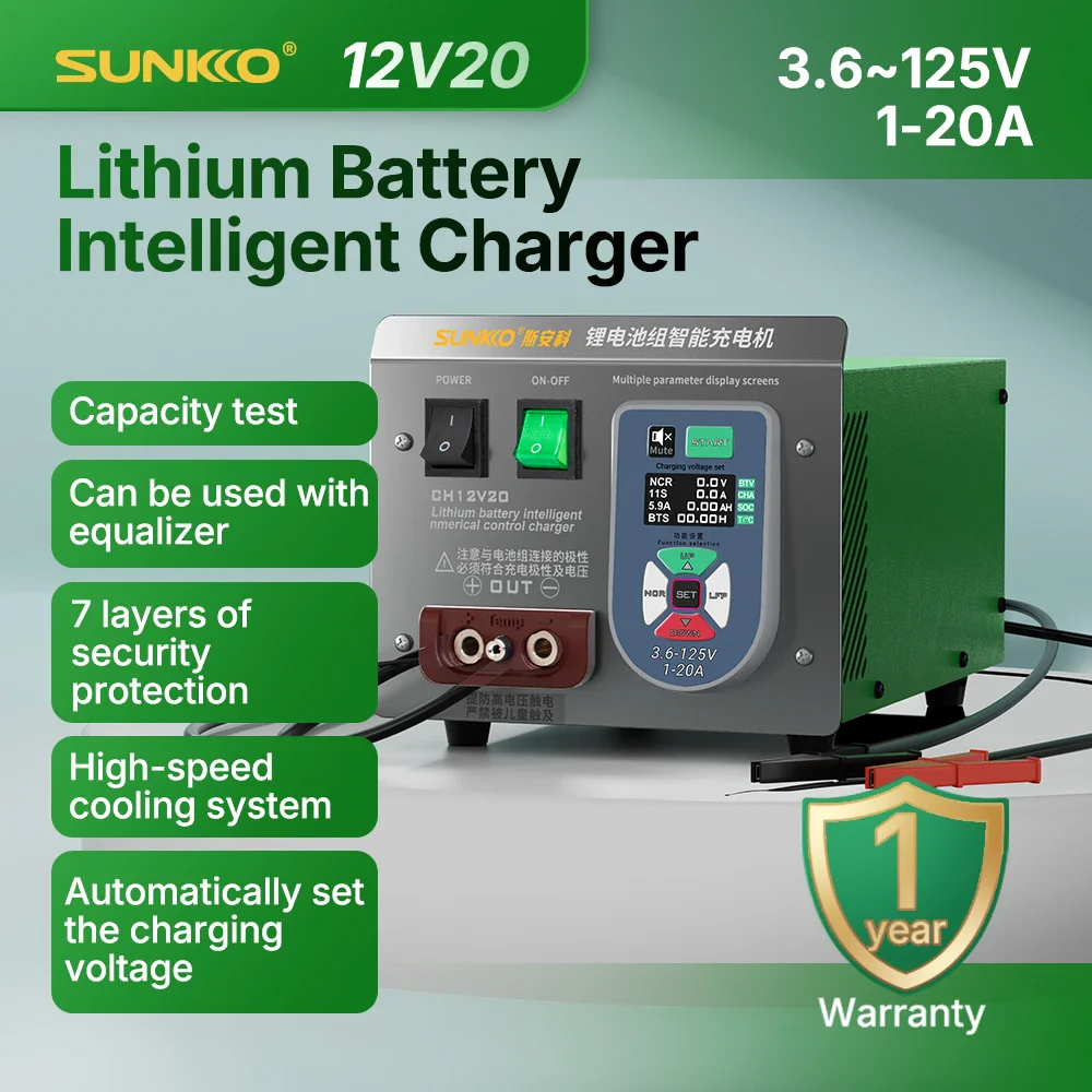 SUNKKO CH12V20 Lithium Battery Pack Intelligent Charger 125V20A 2.5KW Can Detect Battery Capacity Intelligent Matching Voltage - Image 4