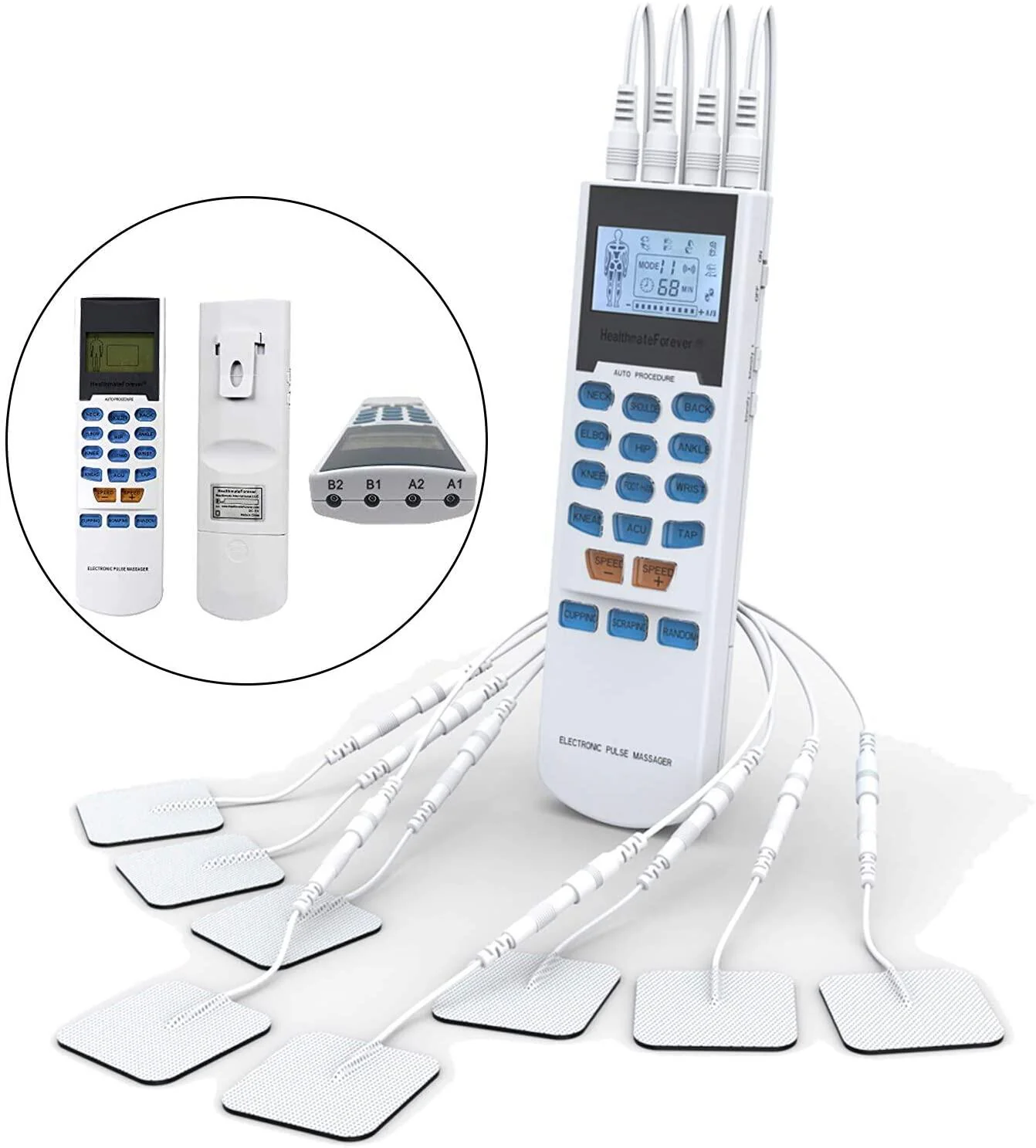 YK15AB TENS unit EMS Muscle Stimulator 4 outputs 15 modes Handheld Electrotherapy device Electronic Pulse Massager for Electrotherapy Pain Management Pain Relief Therapy