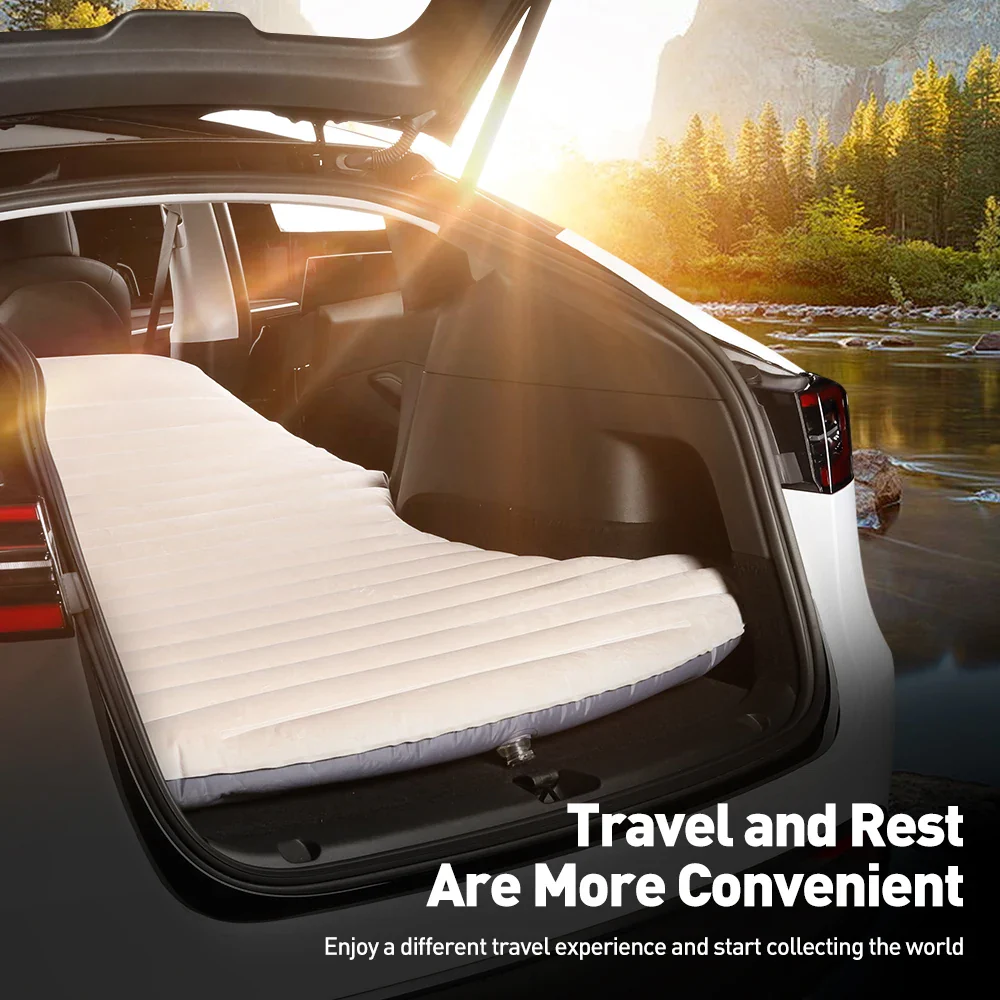 Tesla Model Y PVC 2017-2023 Inflatable Air Mattress Outdoor Camping Inflatable Special Suede Fabric Car Travel Bed - Image 4