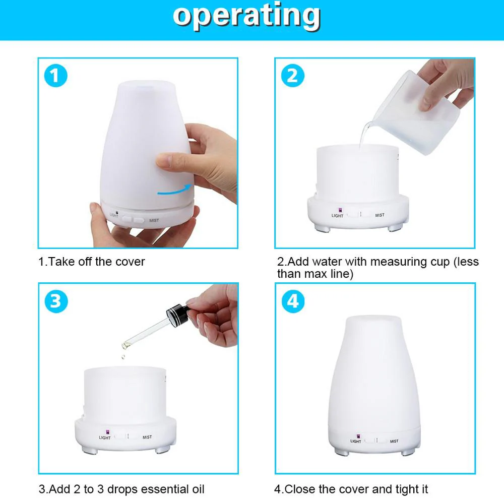 Ultrasonic humidifier aromatherapy oil diffuser color LED lamp oil diffuser waterless automatic shutdown - Image 4